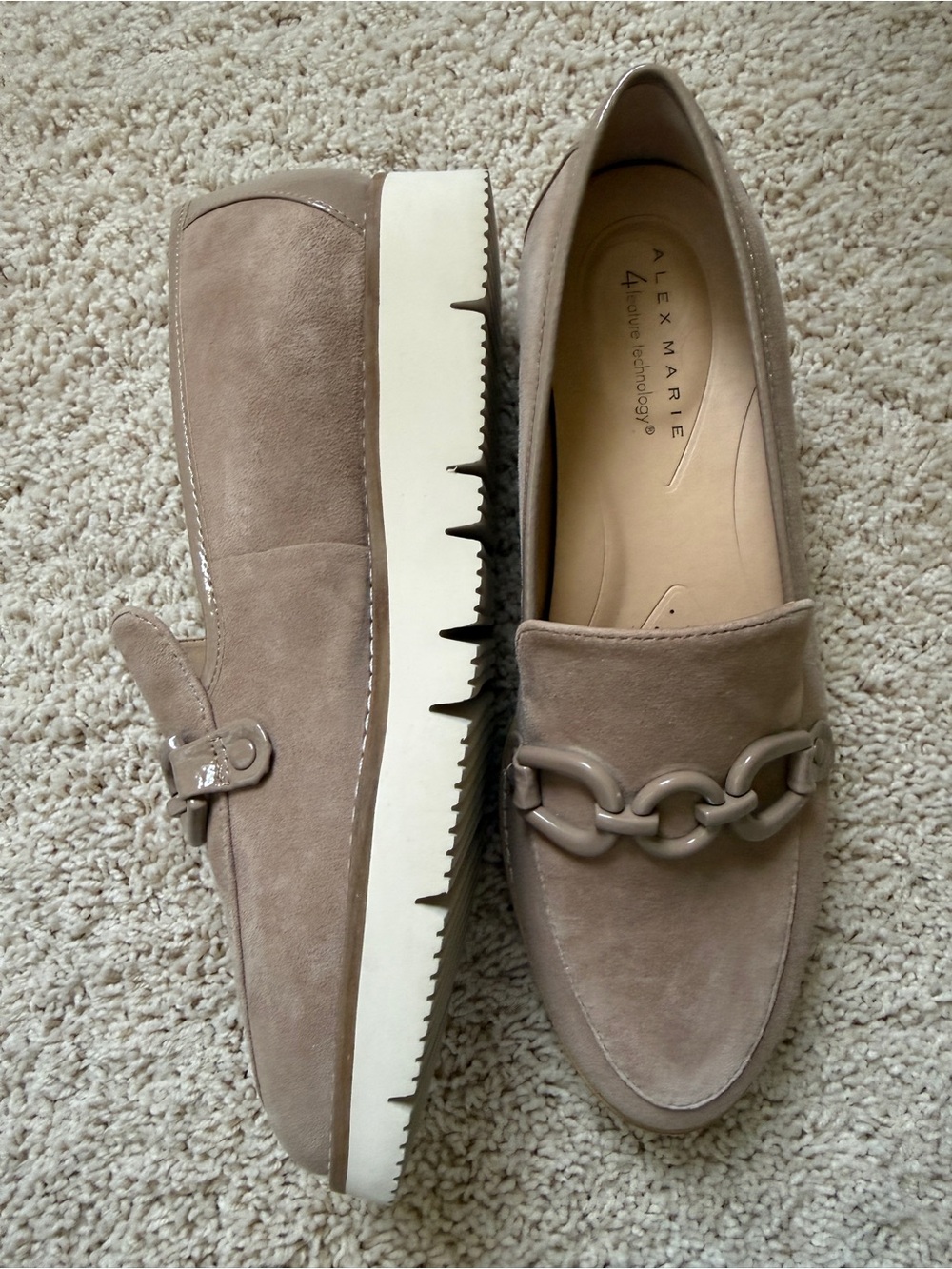Alex Marie Taupe Suede Chain-Trim Loafers - Picture 2 of 6